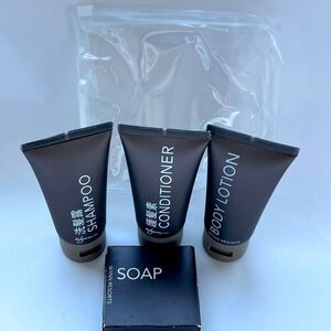 WYNN 5 PEICE Travel Toiletry Set Shampoo Conditioner Soap Body Lotion & Pouch 